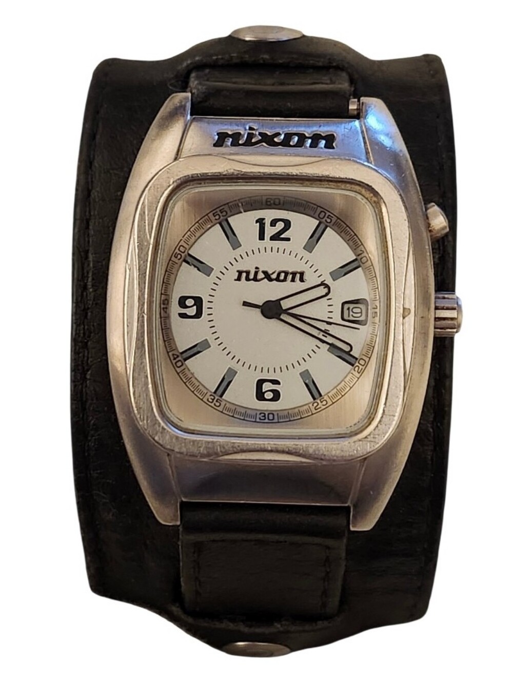 Nixon Black The Rocker Black Leather Cuff Watch - Silver Case